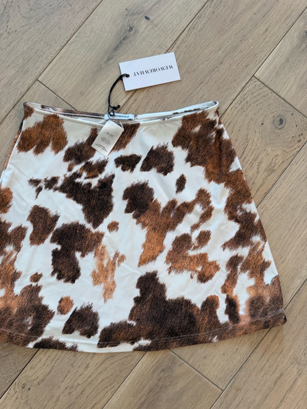 WeWoreWhat Brown & Cream Cowprint Mini Skirt